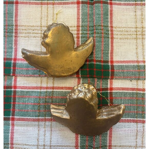 Vintage Gold Cherub Angel Blow Mold Christmas Tree Ornaments Set of 2 - Picture 3 of 3
